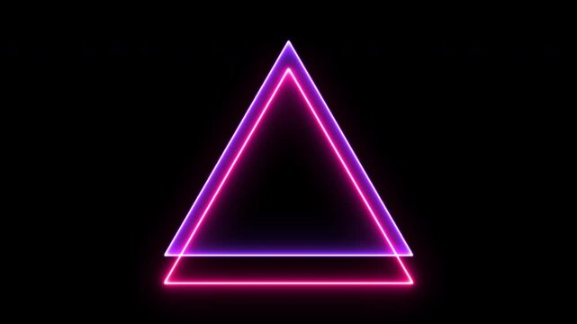 Seamless loop animated triangle picture frame with two tone neon color 4K video motion graphic isolated on black background. Futuristic light effect for overlay element. Empty copy space