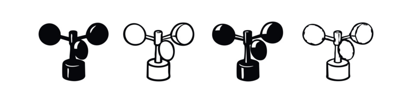 Anemometer icon set. Wind speed meter instrument symbol for weather stations.
