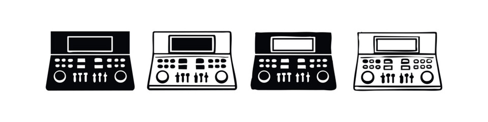 Obraz premium Audio Mixing Console Icons Set. Sound Mixer Symbols for Music Production and DJ Equipment.