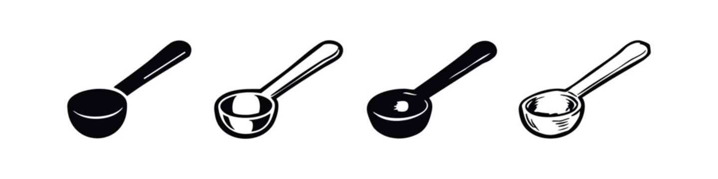 Measuring spoon or scoop icon set, kitchen and cooking utensil vector illustration.