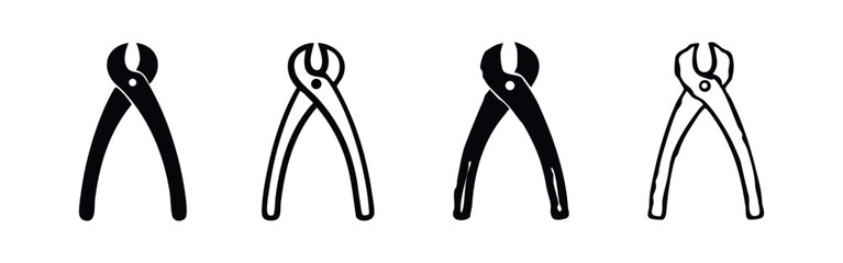 End-cutting pliers or nippers tool icon set. Hand drawn style vector illustration for carpentry and repair work.