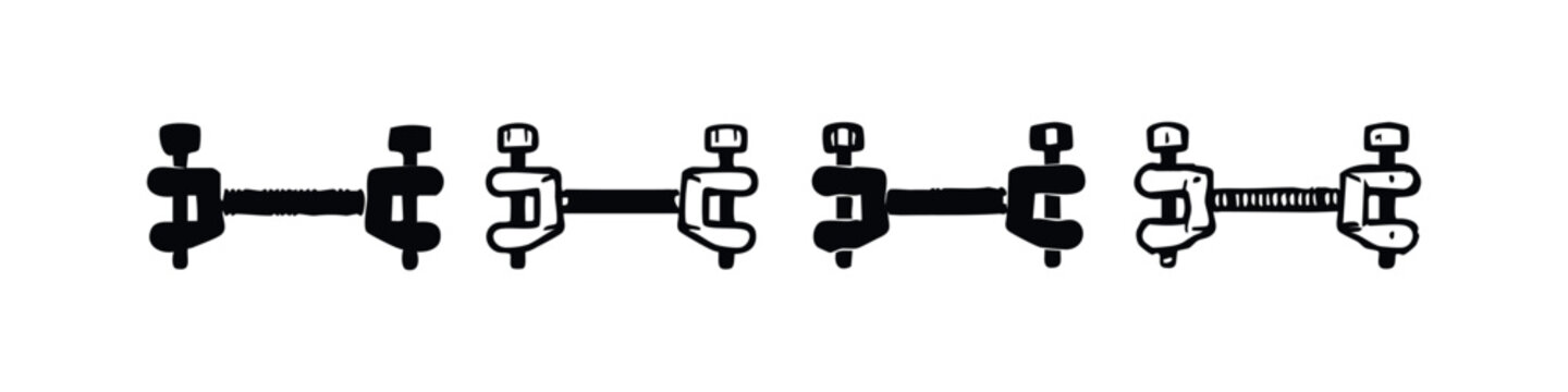 F-clamp or bar clamp tool icon set. Hand drawn style vector illustration for holding materials in woodworking.