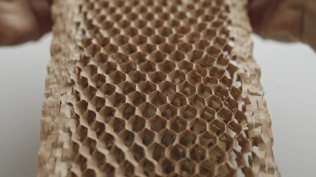 Corrugated paper honeycomb wrap brown craft packaging sustainable circular economy logistics protective texture pattern recyclable ecofriendly kraft