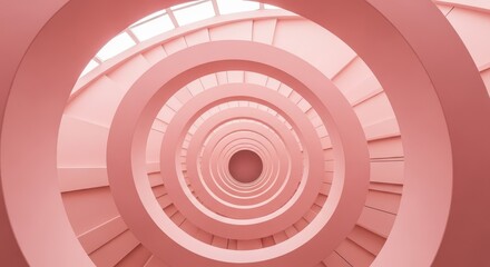 Repeating concentric circles form a visually striking, upward spiraling architectural passage