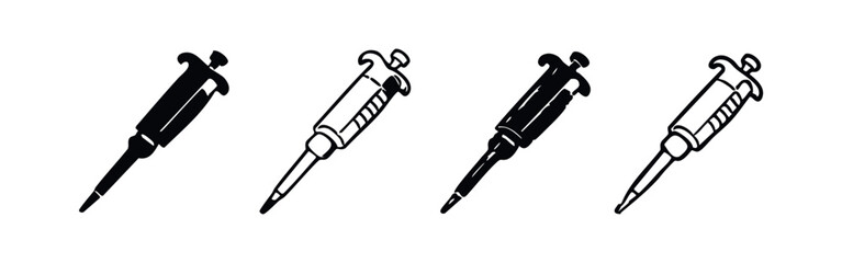 Lab Micropipette Icons Set. Scientific Pipette Symbols for Laboratory Research and Biology Experiments