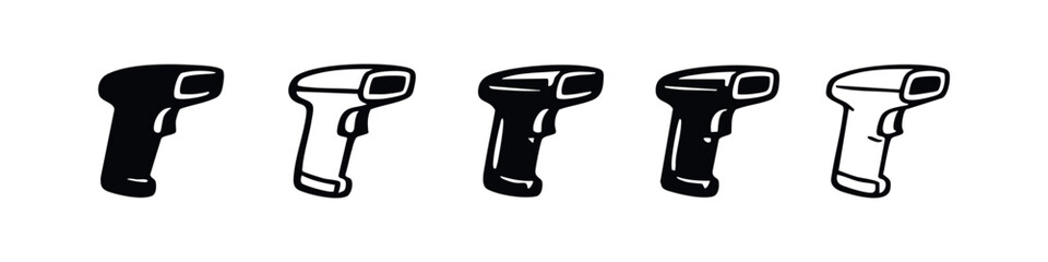 Barcode Scanner Icons Set. Handheld Device Vector Illustration for Retail and Inventory Management in Solid and Outline Styles. © liubomir118809