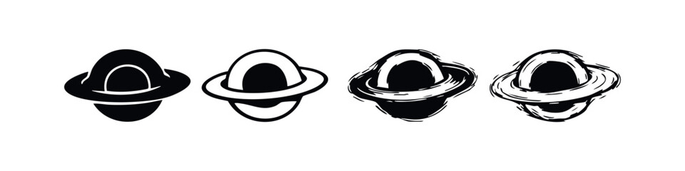 Ringed Planet Icons Set. Saturn-like Planet Vector Illustrations. Space and Astronomy Symbols in Various Artistic Styles. © liubomir118809