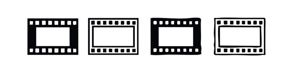 Film Strip Icons Set. Blank Movie Film Frames in Various Styles. Cinema and Photography Elements Vector Illustration.