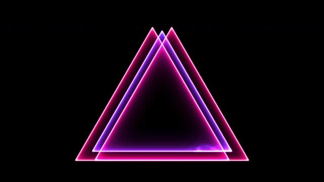 Seamless loop animated triangle picture frame with two tone neon color 4K video motion graphic isolated on black background. Futuristic light effect for overlay element. Empty copy space