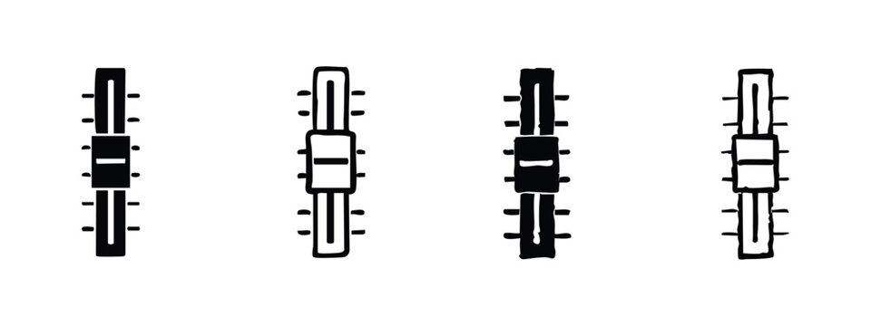 Hand-drawn volume fader or equalizer icon set. Audio mixer control elements in various styles.