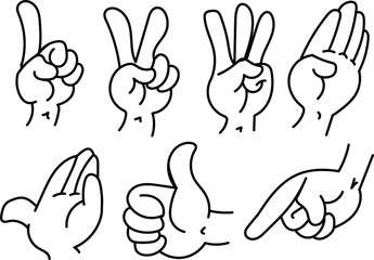 Vector art compilation of diverse hand gesture line illustrations for communication