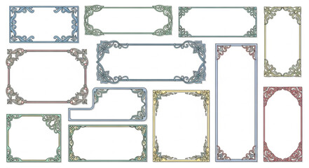 Collection of decorative frames with floral ornaments for design.