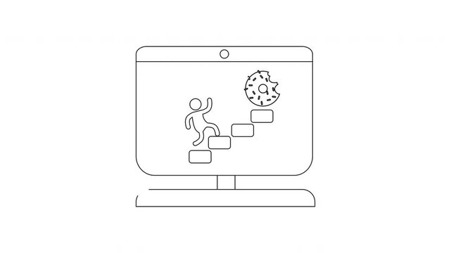 Computer Screen with Stick Figure Climbing Stairs to Cookie.