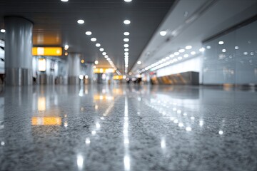Obraz premium Modern Airport Terminal Interior with Reflective Floor and Bright Lights.