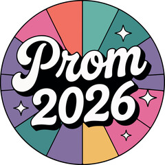 Retro sunburst prom 2026 badge with stars vector © MdMezbahul