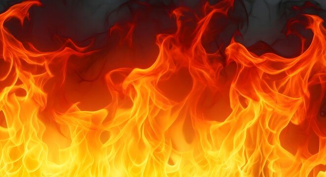 A vibrant and intense illustration of flames rising against a dark background