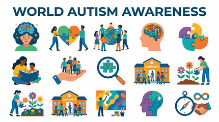 Obraz premium World Autism Awareness Day: Diversity, Inclusion, Support, Puzzle Pieces