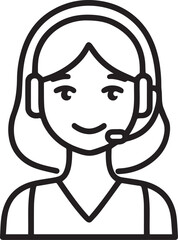 Obraz premium Hand Drawn Female Customer Service Agent Black and White Avatar Illustration in Minimal Line Art Style Design