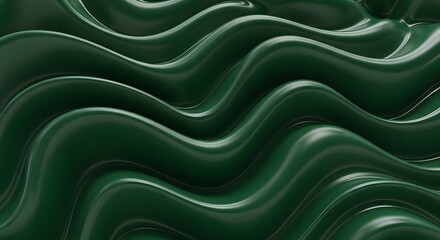 Obraz premium Abstract Dark Green Liquid Waves Flow with Glossy Reflections