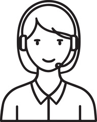 Obraz premium Hand Drawn Female Customer Service Agent Black and White Avatar Illustration in Minimal Line Art Style Design