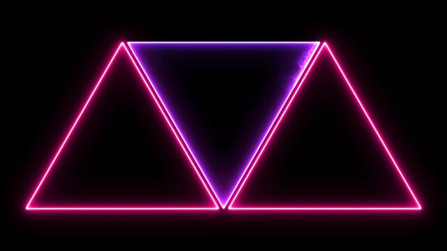 Seamless loop animated triangle picture frame with two tone neon color 4K video motion graphic isolated on black background. Futuristic light effect for overlay element. Empty copy space