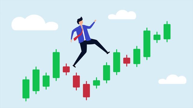 Investment trading businessman investor with a candlestick animation 4k motion graphic