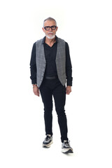 Fototapeta premium front view of a modern retired man walking on white background