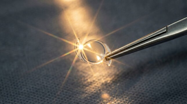 Premium intraocular lens held by surgical titanium forceps