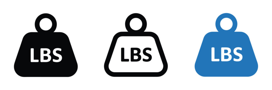 Weight icon with LBS label, vector illustration representing pounds, weightlifting, workout tracking, strength training, and fitness concepts, suitable for sports apps, gym signage, and health 