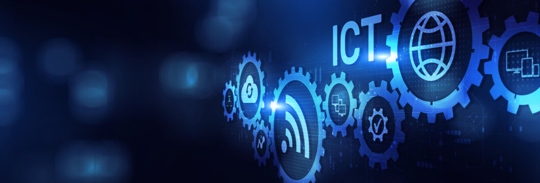 ICT Information and Communication Technology Enabling Digital Connectivity on a Wide Banner, Business and Technology Concept.