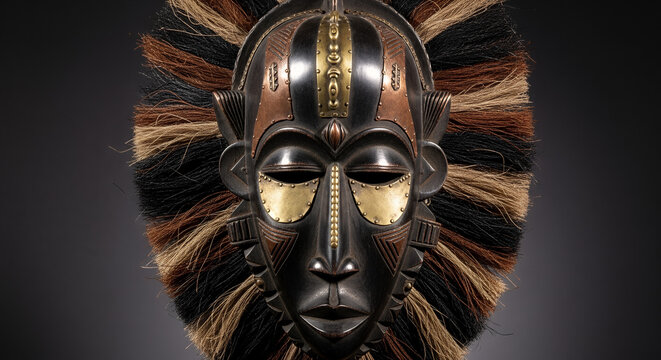 African Mask Festival, ornate Dan forest spirit mask made of polished dark ebony