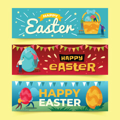 Colorful easter banners with eggs rabbits and cheerful holiday greetings © Creative Pixy