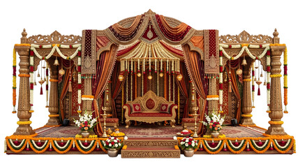 Fototapeta premium Grand Traditional Hindu Wedding Stage with Ornate Gold Pillars