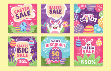 Naklejka premium Colorful easter sale promotional graphics with eggs bunnies and discounts