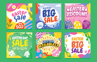 Naklejka premium Colorful easter sale promotions and discount advertisements in a grid layout