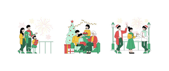 Fototapeta premium Family Celebrating Festive Moments with Fireworks