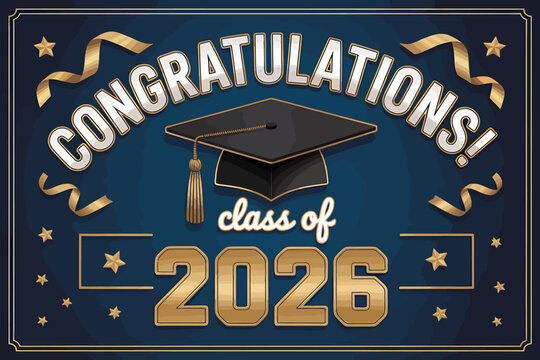 Congratulations class of 2026 graduation celebration gold text and stars