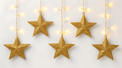 Obraz premium Golden Christmas star decoration isolated on white background with shiny glitter festive holiday ornament