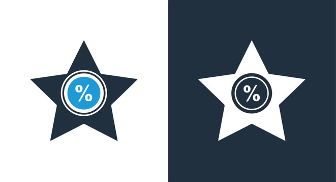 Percentage Icon Set - Black Blue White Stars Star Symbol Discount Vector - Line and glyph solid icon and logo templete
