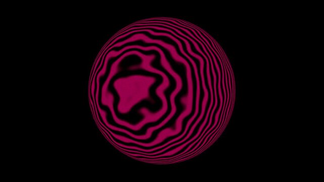 Red wavy contour sphere animation with layered topographic lines and glowing edges on black