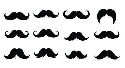 Large collection of different black mustache styles and shapes for men's fashion and character design elements.