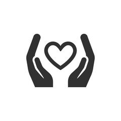 Obraz premium Hands holding heart icon. Care support and charity concept. Monochrome black and white symbol