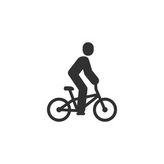 Obraz premium Person riding small bicycle icon. Urban cycling and eco mobility concept. Monochrome black and white symbol