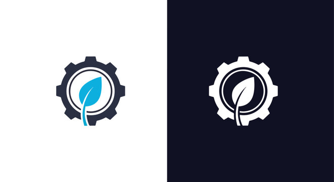 Gear Icon Set - Blue White Design Technology Business Settings Vector - Line and glyph solid icon and logo templete