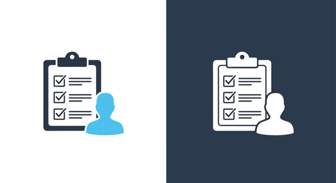 User Profile Checklist Icon Set - Blue Avatar Form Survey Vector - minimalist, flat icon, outline, glyph, linear, clipart, sticker - icon set