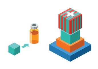 Naklejka premium Colorful 3d cubes and bottle illustration with green arrow
