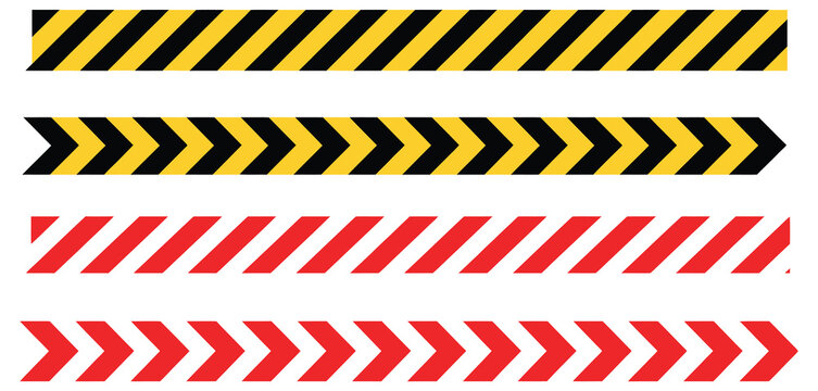 Barricade tape warning stripes vector set, seamless pattern for construction zones, hazard warnings, safety signage, and protective visual communication, suitable for digital design, infographics, and