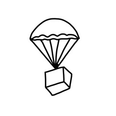 Hand drawn minimalist delivery package with parachute