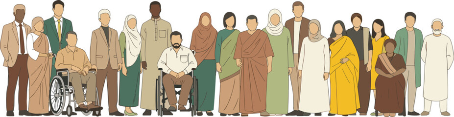 Obraz premium Diverse Group of People Representing Various Cultures, Genders, and Abilities in a Unified Community Illustration