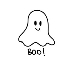Obraz premium Hand drawn cute ghost with boo text doodle icon